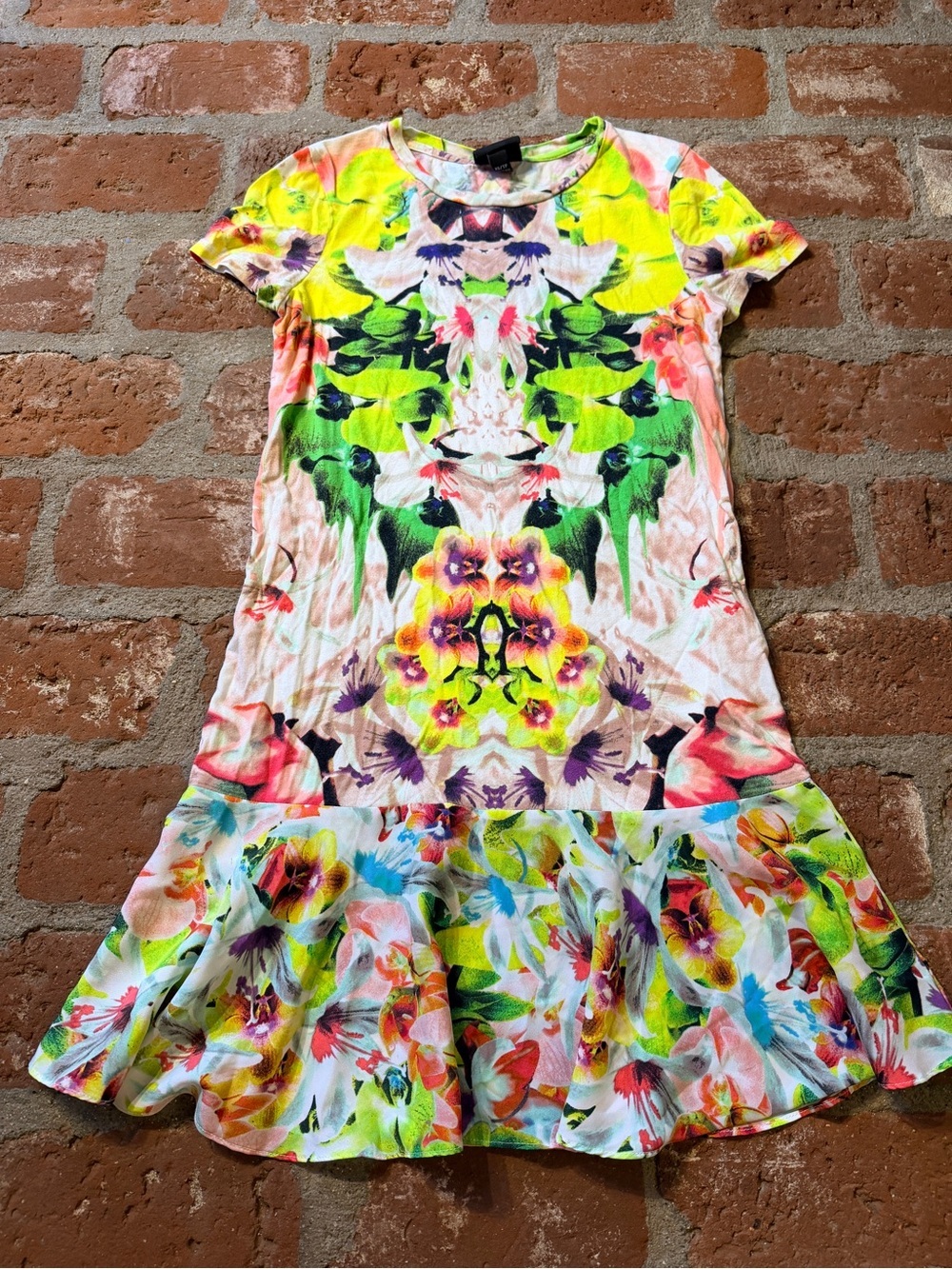 Prabal Gurung 4 Target t-shirt dress Floral Neon Green & Multicolor Ruffle Dress